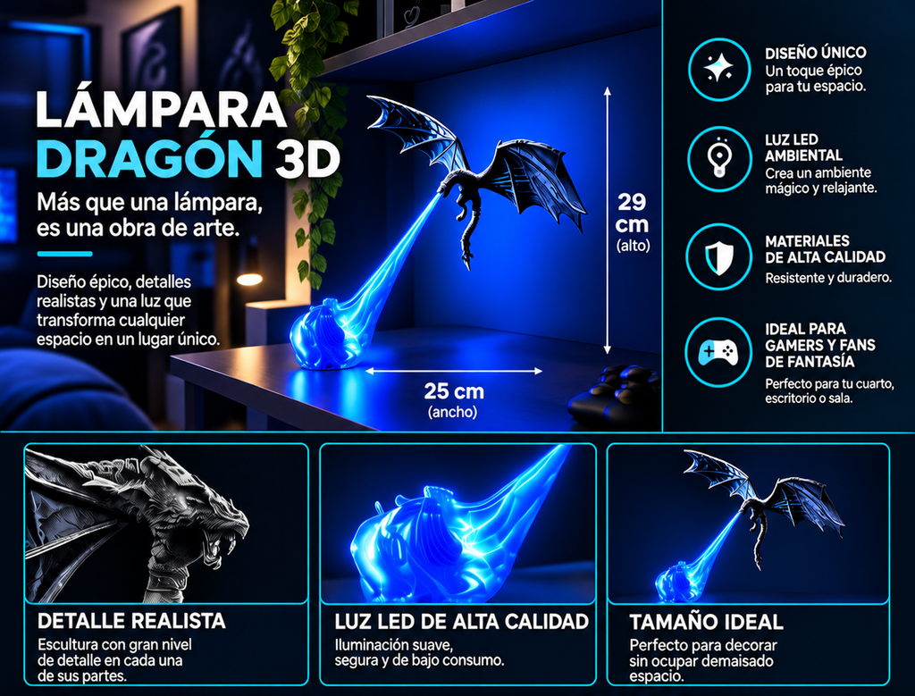 Lampara decorativa de dragón escupe llamas